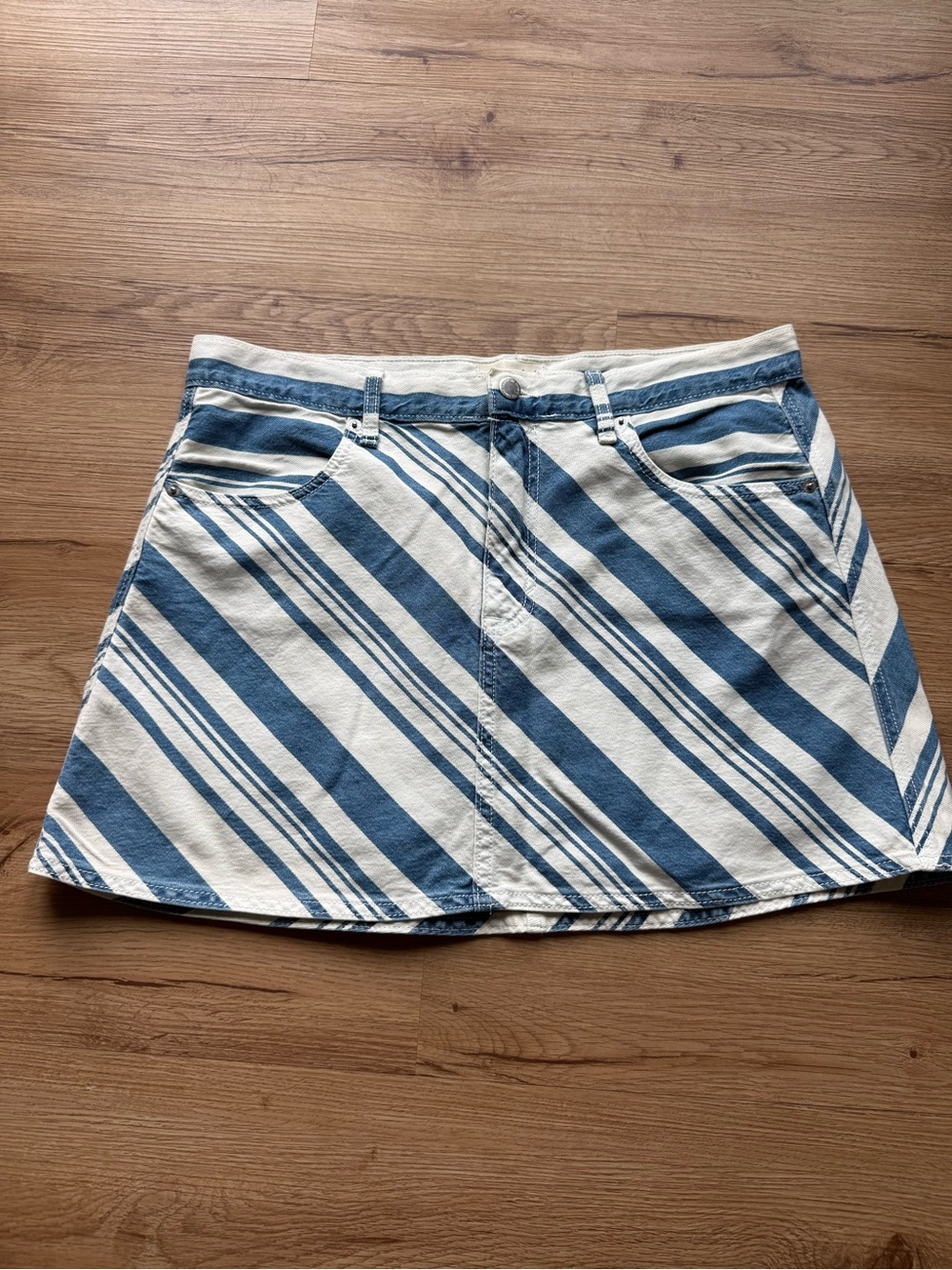 Universal Thread Blue and White Diagonal Stripe Mini Skirt